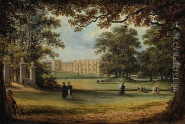 The Provost's Lodge, King's College, Cambridge; And View Of King's College, Cambridge (pair) Oil Painting - Richard Bankes Harraden