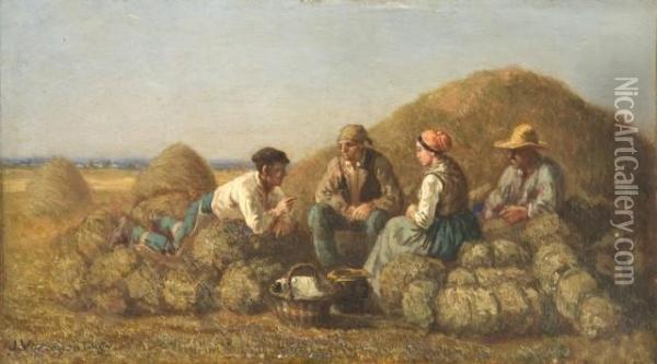 La Pause Des Faneurs Oil Painting - Jules Jacques Veyrassat