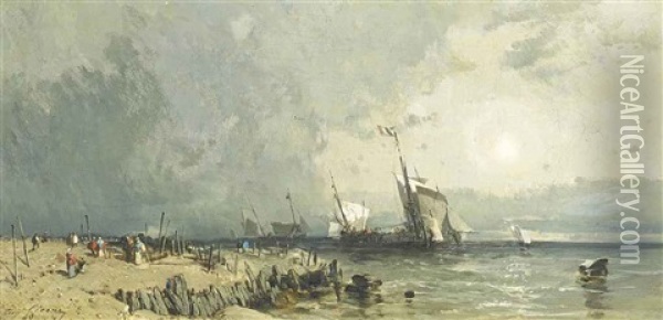 Fishing Vessels By The Coast Oil Painting - Eugene Ciceri