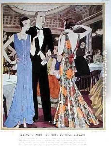 Fashionable people at the Hotel Ruhl Nice illustration from Femina Noel Magazine 1929 Oil Painting - Pierre Mourgue