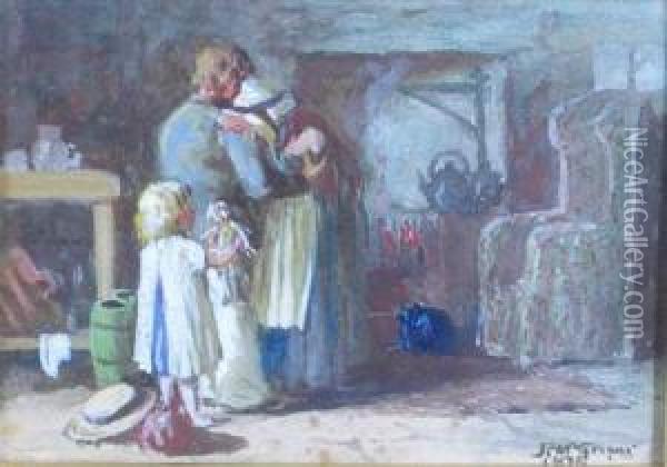 Family Interior Oil Painting - Robert Russ