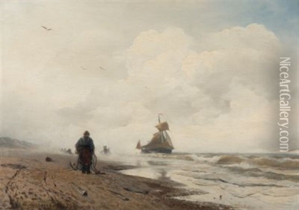Ein Seemann Mit Anker Am Nordseestrand Oil Painting - Andreas Achenbach