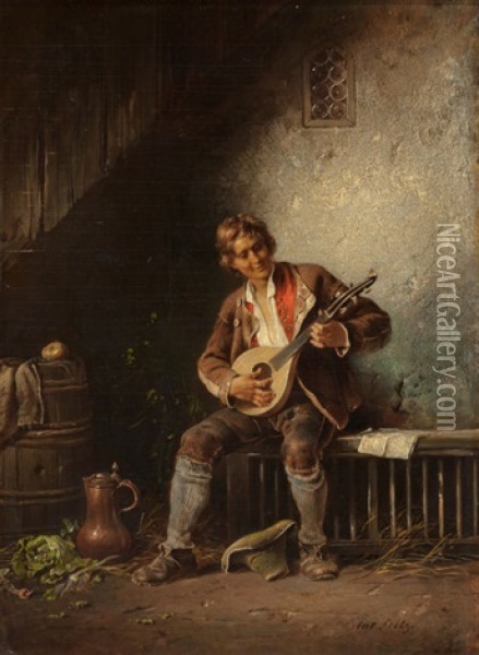 Mandolin Player Oil Painting - Anton Seitz