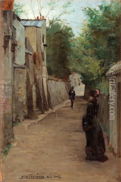 Pedestrians, Rue Gabrielle, Montmartre Oil Painting - Nils The Elder Forsberg