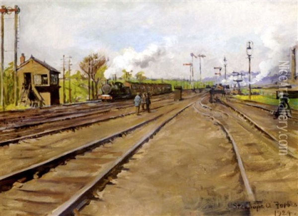 The Sidings Oil Painting - Stanhope Forbes