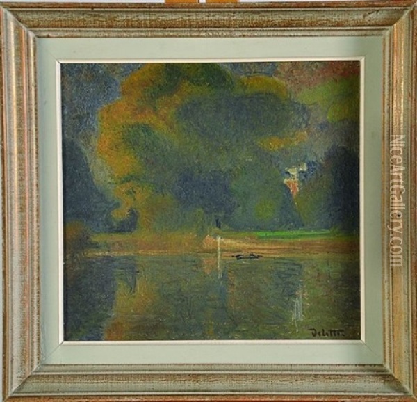 Barque Sur La Seine Face A Petit-couronne Oil Painting - Joseph Marie Louis Delattre