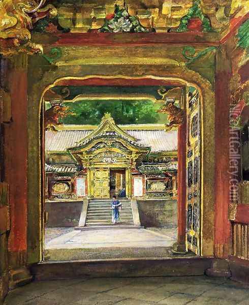 In the Third Gate, Looking Toward the Fourth of the Temple, Iyemitsu, Nikko, Aug., 1886 Oil Painting - John La Farge