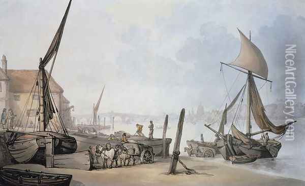 Low Tide on the Thames Oil Painting - Thomas Rowlandson