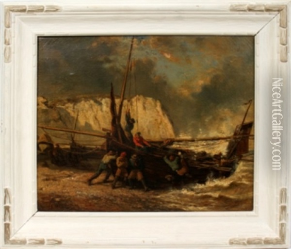 Normandy Coast Fishermen Oil Painting - Louis-Gabriel-Eugene Isabey