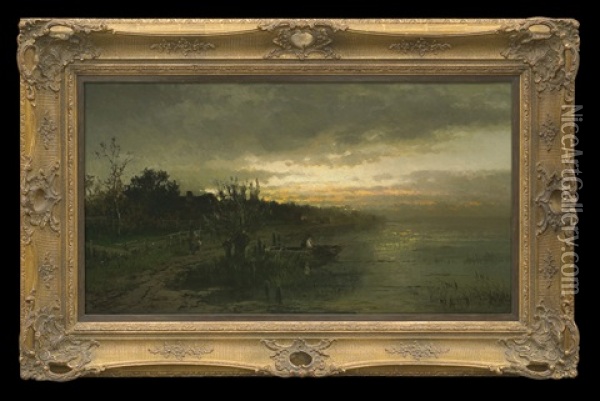 Evening By The Water Oil Painting - Anton Windmaier the Elder