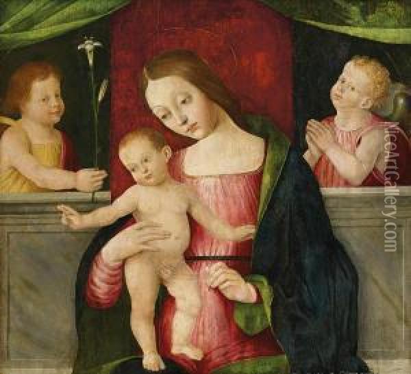 Maria Mit Dem Jesusknabenund Zwei Putten Oil Painting - Albertino Piazza