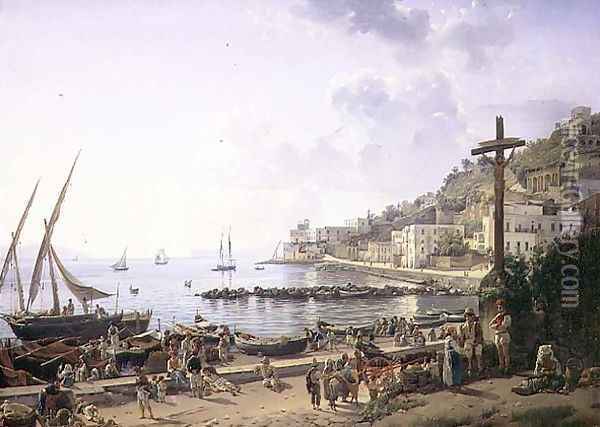 The Bay of Mergellina, Naples, 1827 Oil Painting - Silvestr Fedosievich Shchedrin