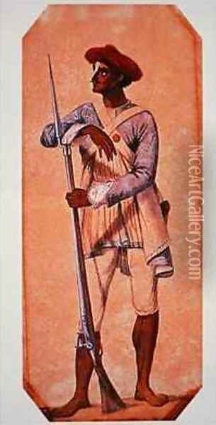 Soldier of Tipu Sultan Sultan of Mysore armed with a flintlock musket Oil Painting - Gold, Charles Emilius