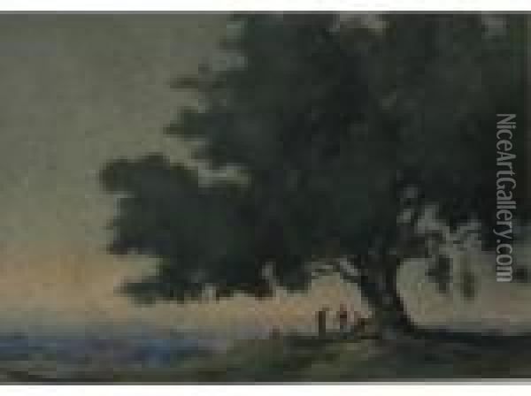Figures Under A Tree Oil Painting - Alfred Stevens