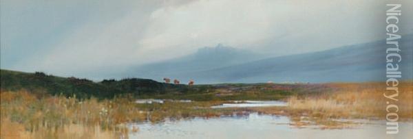 Mist Over A Dartmoor Lake Oil Painting - Frederick John Widgery