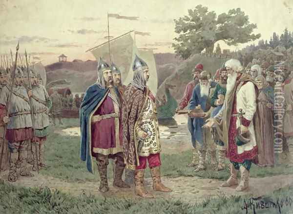 The Grand Duke Meeting with the People of a Slav Town in the 9th century Oil Painting - Aleksei Danilovich Kivshenko