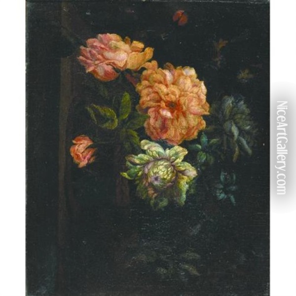 A Still Life With Flowers In A Basket Oil Painting - Jean-Baptiste Monnoyer