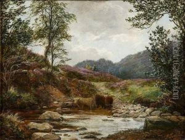 A Highland Ford, Perthshire Oil Painting - James Jnr Faed