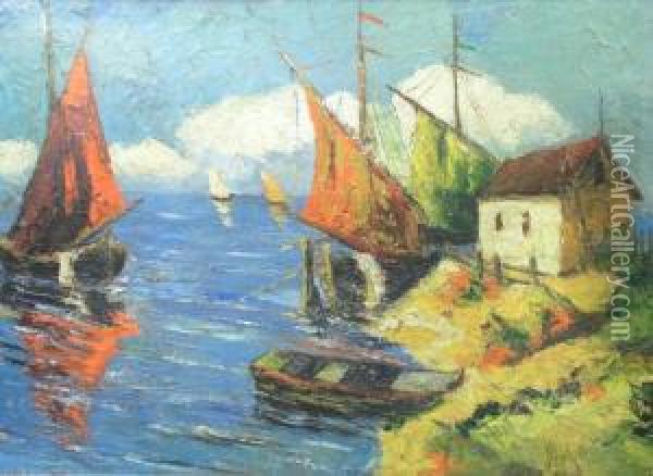 Boats Oil Painting - Rudolf Negely