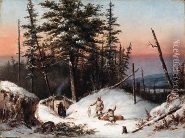 Trappers On The Frontier Oil Painting - Cornelius Krieghoff