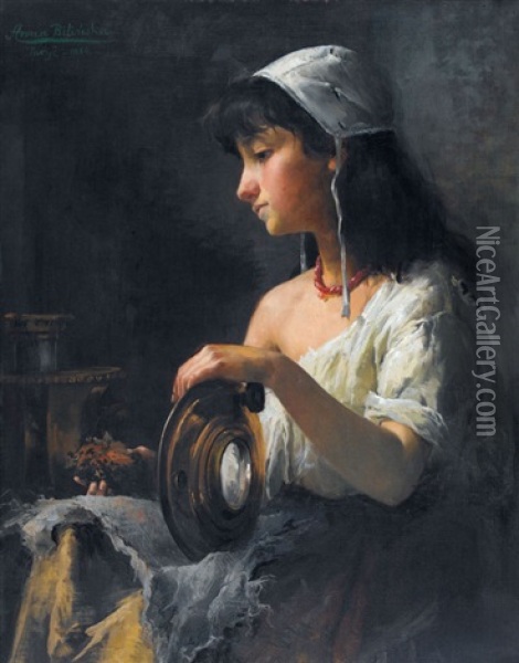 Junge Frau Beim Anrichten Des Samowars Oil Painting - Anna Bilinska-Bohdanowicz