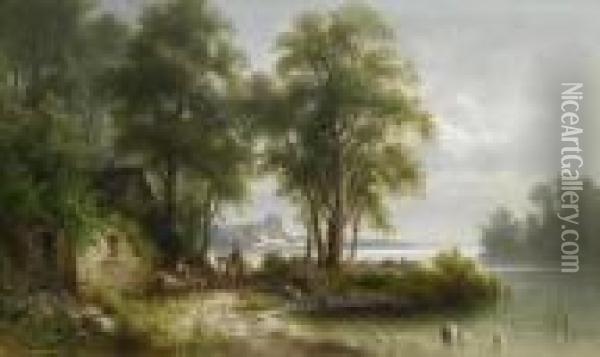 Encounter On The River Oil Painting - Albert Rieger