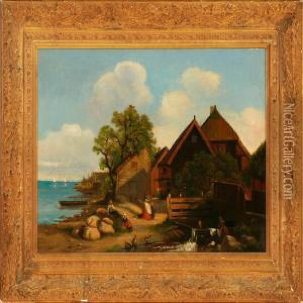 A Fishingvillage At The Coast Oil Painting - Friedrich Ernst Wolperding