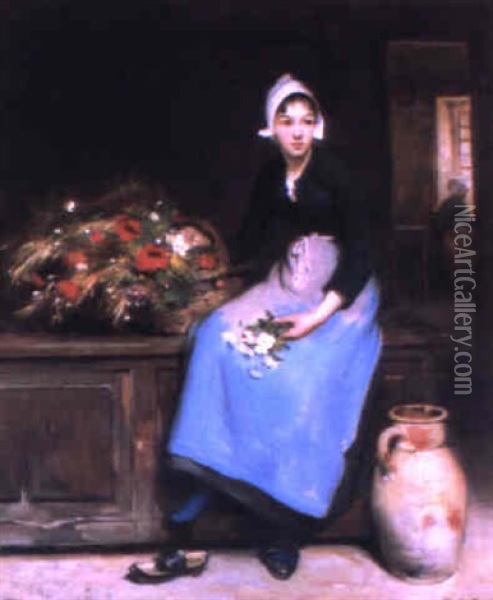 La Jeune Fleuriste Oil Painting - Joseph Bail