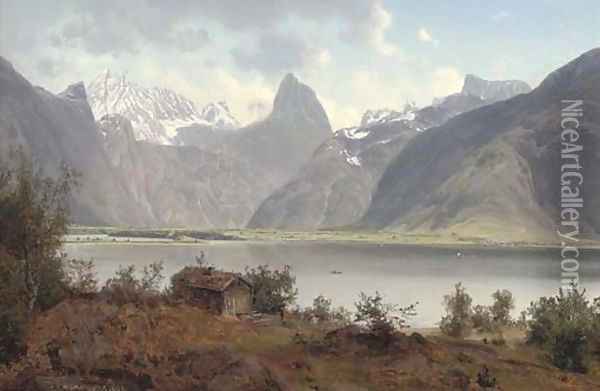 A peasant's shack before a Norwegian fjord Oil Painting - Johan Fredrik Eckersberg