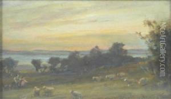 Shephers With Their Flock Oil Painting - Hector Chalmers