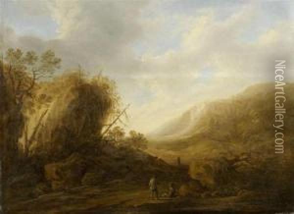 Mountainous Landscape With Walkers Oil Painting - Francis Van Knibbergen