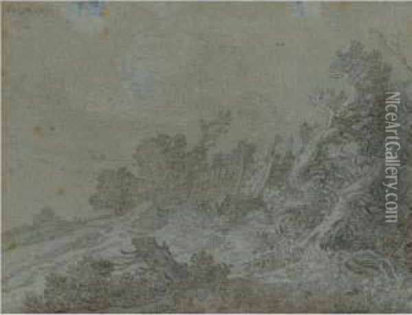 Dune Landscape With Windswept Trees By A Fence To The Right Oil Painting - Pieter De Molijn