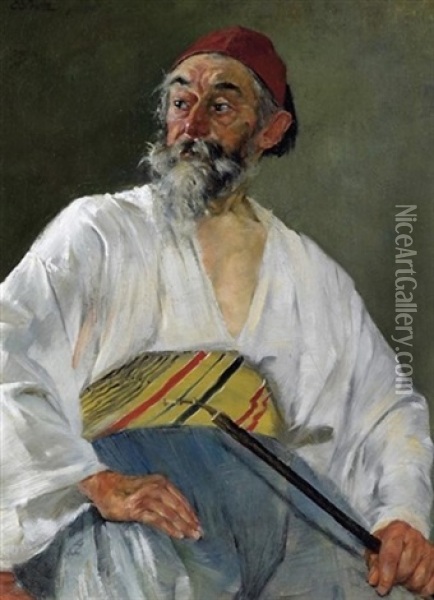 Portrat Eines Turken Mit Wasserpfeife Oil Painting - Eduard Hetz