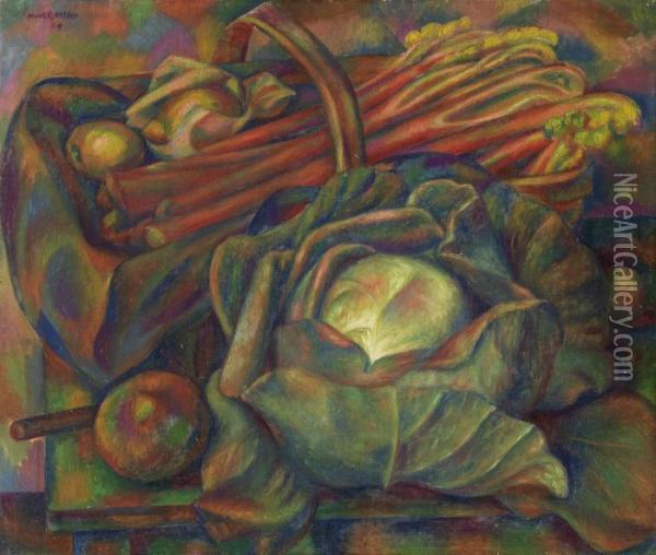 Cabbage And Rhubarb (savoy Green) Oil Painting - Mark Gertler