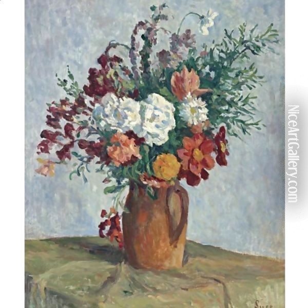 Fleurs Dans Un Vase 2 Oil Painting - Maximilien Luce