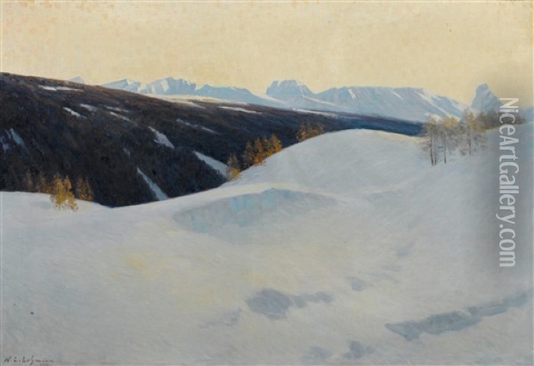 Winter Evening In Davos Oil Painting - Wilhelm Ludwig Lehmann