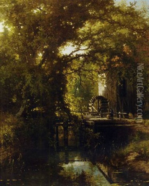 Watermolen Te Vorden Oil Painting - Johannes Warnardus Bilders
