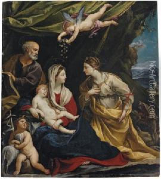 The Holy Family, With Saint Margaret And The Infant Saint John The Baptist Oil Painting - Francesco Giovanni Gessi