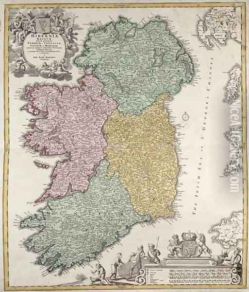 Map of Ireland showing the Provinces of Ulster Munster Connaught and Leinster Oil Painting - Johann Baptist Homann