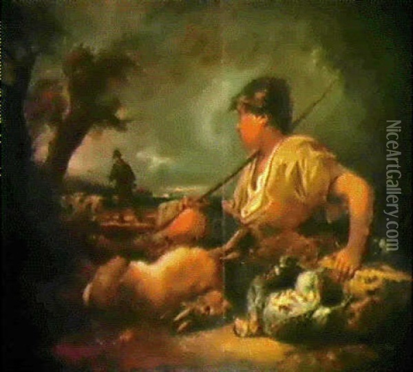 Ein Junger Jagdgehilfe Bewacht Die Jagdbeute In Einer Landschaft Oil Painting - Thomas Barker