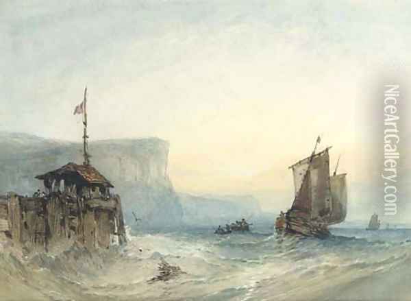 Dawn Shipping off Dover Oil Painting - William Callow