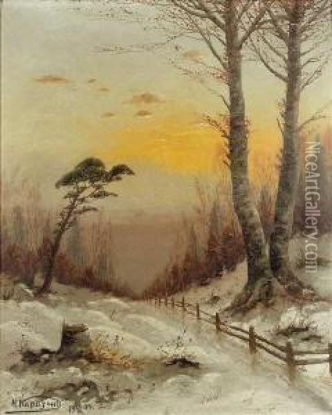 Winterliche Waldlandschhaft Beisonnenuntergang Oil Painting - Nikolai Nikolaevich Karazin