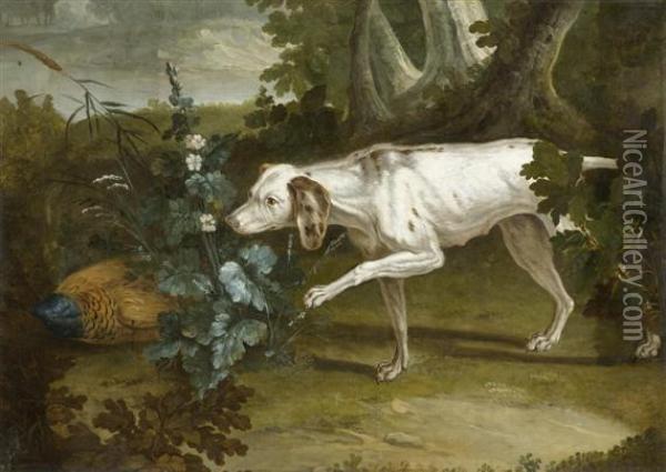 Hunting Dog With Pheasant Oil Painting - Jean-Baptiste Oudry