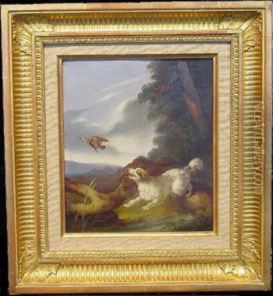 Spaniel Flushing Woodcock Oil Painting - Charles Henry Schwanfelder