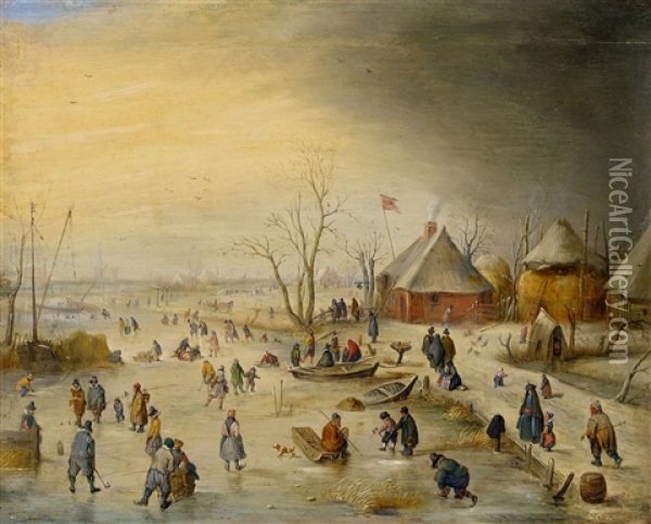 Winter Landscape With Ice Skaters Oil Painting - Hendrick Avercamp
