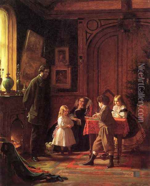 Christmas-Time, The Blodgett Family Oil Painting - Eastman Johnson