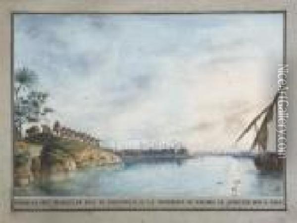 Veduta Del Borgo Di Fue In Distanza, E La Maniera Di Tirare Le Barche Per Il Nilo Oil Painting - Luigi Mayer