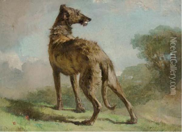 A Lurcher In A Landscape Oil Painting - Richard Ansdell