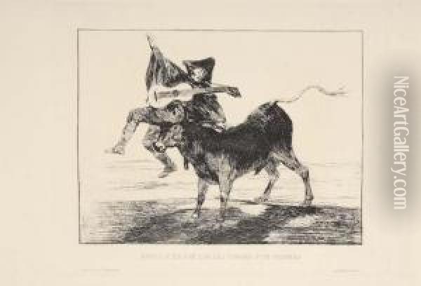 Aveugle Enleve Sur Les Cornes D'un Taureau (dios Se Lo Pague Austed) Oil Painting - Francisco De Goya y Lucientes