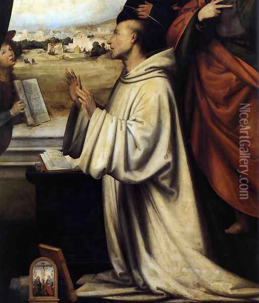 Vision of St Bernard with Sts Benedict and John the Evangelist (detail) 1504 Oil Painting - Fra Bartolomeo
